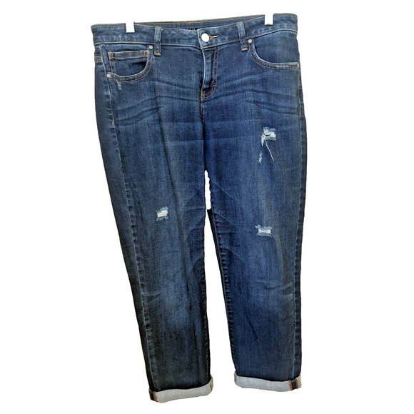 Jennifer Lopez Jeans Women 6 Blue Boyfriend Mid Rise Pant Distressed Denim - Picture 1 of 6